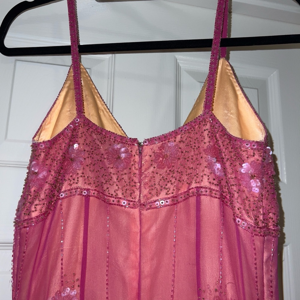 Vintage 90’s Papéll Boutique Evening Gown, Pink Silk Embellished Dress (size 8) - Picture 5 of 13